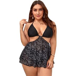 Cozyease Women's Plus Size Paisley Print Halter Swimsuit Backless Bikini Set High Waist Bathing Suit in Saudi Arabia