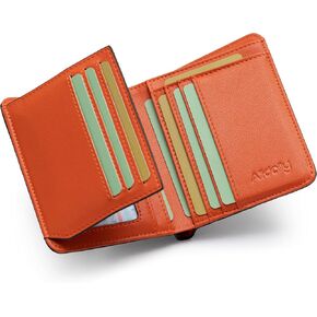 محفظة بطاقات الائتمان Alldaily RFID للرجال، محفظة صغيرة بجيب أمامي ثنائي الطي مع نوافذ لبطاقة الهوية (أسود وبرتقالي) in Kuwait