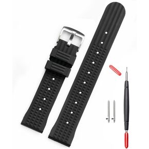 watchdives Rubber Watch Strap Black Waterproof Soft Waffle Watch Bands for Men Women 20mm 22mm