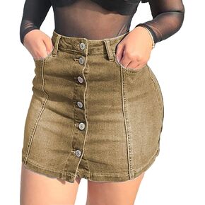 Tulucky Women's Button Down Front Denim Short Skirt with Side Pocket
