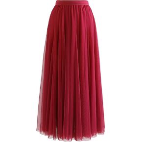 CHICWISH Women's Lilac/Cream/Grey/Pink/Black Layered Mesh Ballet Prom Party Tulle Tutu A-Line Maxi Skirt in Saudi Arabia