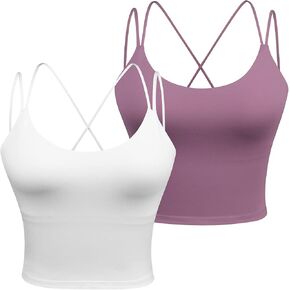Women's Longline Sports Bra Padded Strappy Yoga Bra Fitness Running Workout Crop Tank Top（2pack）