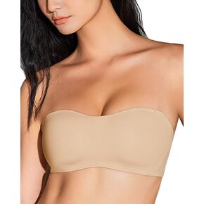 WOWENY Strapless Bras for Women Wireless Bra Non-Slip Silicone Bandeau Bra Seamless Padded Comfy Tube Top Bra