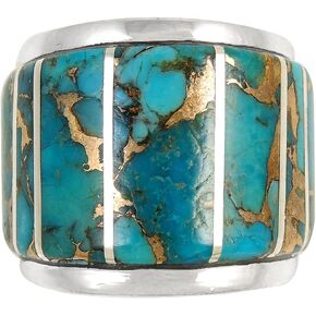 Wide Statement Ring in Sterling Silver Genuine Turquoise & Gemstones (SELECT color)