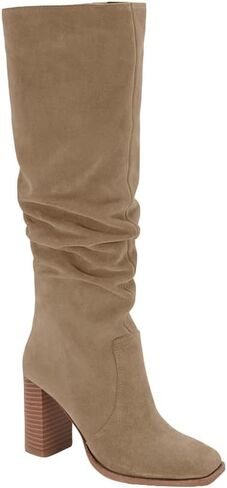Womens Knee High Boots Chunky High Heel Square Toe Side Zipper Wide Calf Boot in Saudi Arabia