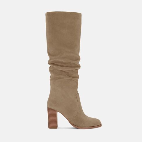 Womens Knee High Boots Chunky High Heel Square Toe Side Zipper Wide Calf Boot in Saudi Arabia