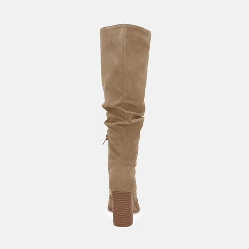 Womens Knee High Boots Chunky High Heel Square Toe Side Zipper Wide Calf Boot in Saudi Arabia