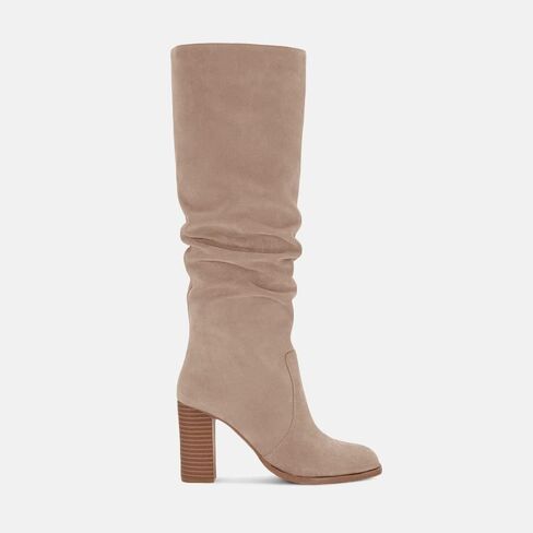 Womens Knee High Boots Chunky High Heel Square Toe Side Zipper Wide Calf Boot in Saudi Arabia