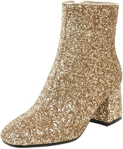 MAVMAX Women's Sequin Glitter Ankle Boots Chunky Heels Sparkly Booties in Saudi Arabia