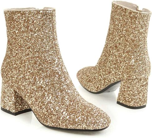 MAVMAX Women's Sequin Glitter Ankle Boots Chunky Heels Sparkly Booties in Saudi Arabia