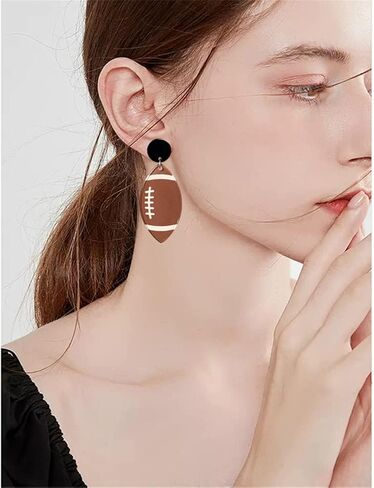 DIYANMMY Handmade Lightweight Bohemian Acrylic Football Baseball Rugby Basketball Dangle Drop Earrings Unique Sparkly Glitter Ball Earrings for Women Girls Statement Jewelry Gift in Kuwait