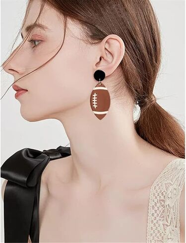 DIYANMMY Handmade Lightweight Bohemian Acrylic Football Baseball Rugby Basketball Dangle Drop Earrings Unique Sparkly Glitter Ball Earrings for Women Girls Statement Jewelry Gift in Kuwait