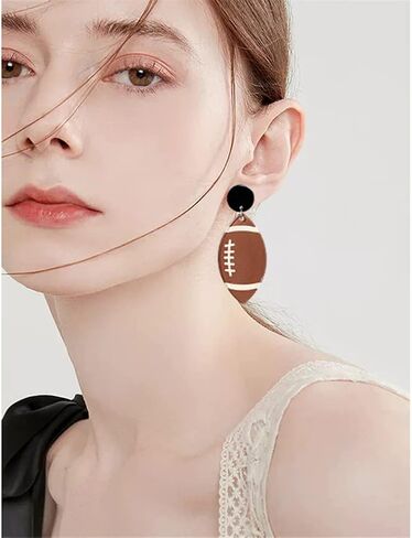 DIYANMMY Handmade Lightweight Bohemian Acrylic Football Baseball Rugby Basketball Dangle Drop Earrings Unique Sparkly Glitter Ball Earrings for Women Girls Statement Jewelry Gift in Kuwait