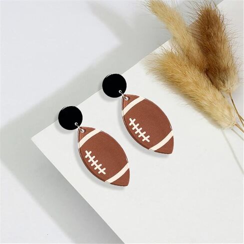 DIYANMMY Handmade Lightweight Bohemian Acrylic Football Baseball Rugby Basketball Dangle Drop Earrings Unique Sparkly Glitter Ball Earrings for Women Girls Statement Jewelry Gift in Kuwait