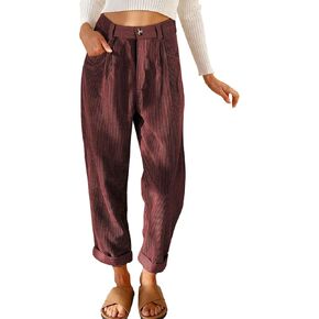 EVALESS Corduroy Pants for Women Casual High Waisted Straight Leg Pants Loose Comfy Trousers with Pockets