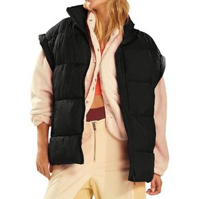 Lingswallow Womens Puffer Vest Sleeveless Zip Quilted Jacket Puffer Coat Stand Collar Vests for women 2023 With Pockets