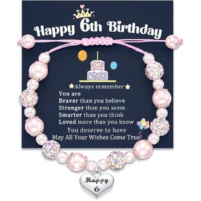 Jeka Happy Birthday Gifts for 5-10 Year Old Girls, 10th Birthday Pink Pearl Heart Charm Bracelets Gifts for Girls Daughter Granddaughter Niece Cousin in Kuwait