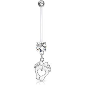 Forbidden Body Jewelry 14G 1" Pregnancy Bioflex Adjustable & Flexible Dangle Baby Feet CZ Maternity Belly Button Ring in Saudi Arabia