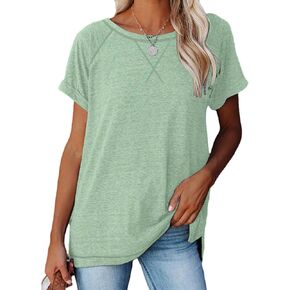 SURBEI Womens Tops Crewneck Raglan Summer T Shirts Casual Short Sleeve Side Split Tee Shirts
