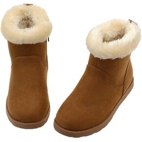 Vonair Girls Fuzzy Warm Winter Short Boots with Furry Faux Fur Lining Bootie Shoes for Toddler Little Big Kids Girls