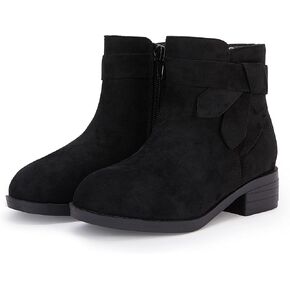 PiePieBuy Kids Girls Tie Knot Ankle Boots Chunky Low Block Heel Chelsea Dress Booties Winter Shoes With Zipper