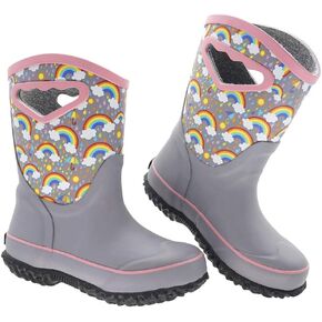 Kids Rain Boots, Mcikcc Waterproof Mud Rubber Boots Non-slip with Easy on Handles for Toddler Girls Boys Youth