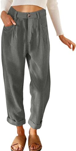 EVALESS Corduroy Pants for Women Casual High Waisted Straight Leg Pants Loose Comfy Trousers with Pockets in Kuwait
