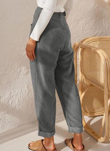 EVALESS Corduroy Pants for Women Casual High Waisted Straight Leg Pants Loose Comfy Trousers with Pockets in Kuwait