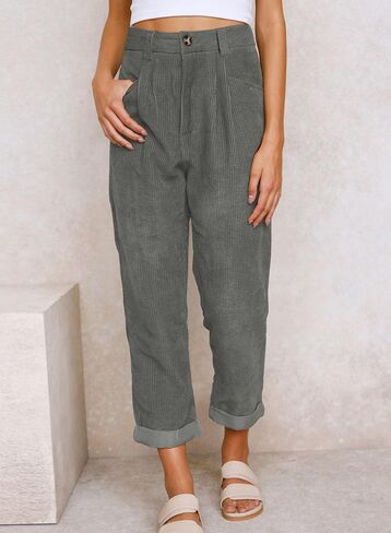 EVALESS Corduroy Pants for Women Casual High Waisted Straight Leg Pants Loose Comfy Trousers with Pockets in Kuwait