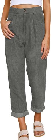 EVALESS Corduroy Pants for Women Casual High Waisted Straight Leg Pants Loose Comfy Trousers with Pockets in Kuwait