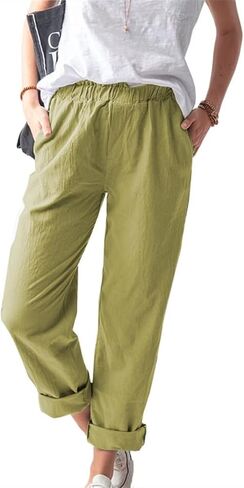 KOOBETON Women's Summer Casual Cotton Linen Trouser High Waist Palazoo Cropped Pants in Kuwait