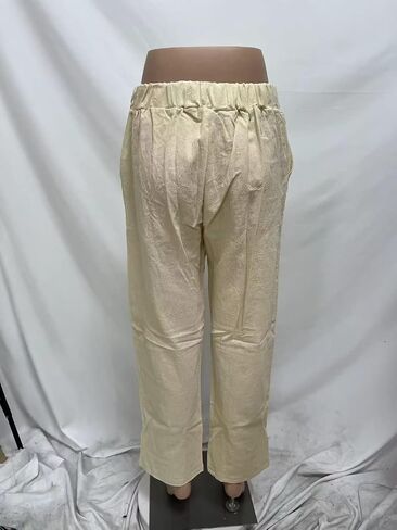 KOOBETON Women's Summer Casual Cotton Linen Trouser High Waist Palazoo Cropped Pants in Kuwait