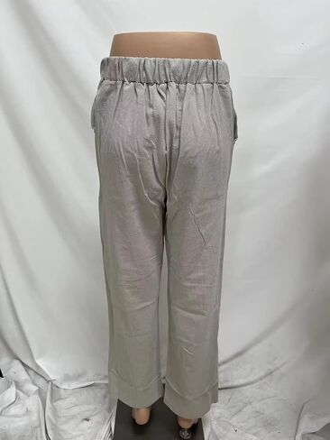 KOOBETON Women's Summer Casual Cotton Linen Trouser High Waist Palazoo Cropped Pants in Kuwait
