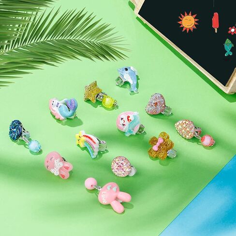 Hicdaw 25Pairs Kids Clip On Earrings Clip On Earrings for Girls Play Earrings for Party Favor Kids Princess Play Jewelry in Saudi Arabia