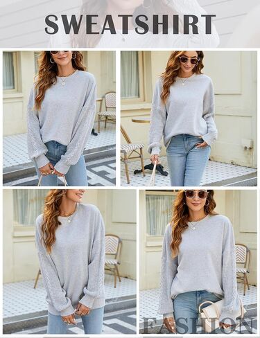 تتفتح جيلي المرأة المتضخم Crewneck بلوزات الخريف عادية كم طويل كابل متماسكة مكتنزة البلوز سترة القمم in Saudi Arabia