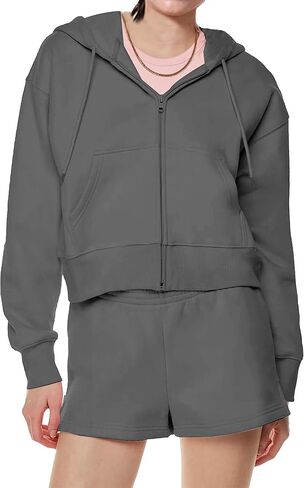 PUWEI Women's Casual Zip Up Drawstring Cropped Hoodie Hooded Crop Jacket Top with Pockets in Kuwait