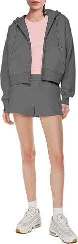 PUWEI Women's Casual Zip Up Drawstring Cropped Hoodie Hooded Crop Jacket Top with Pockets in Kuwait