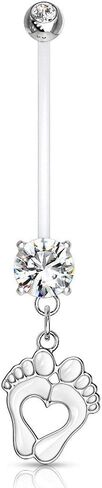 Forbidden Body Jewelry 14G 1" Pregnancy Bioflex Adjustable & Flexible Dangle Baby Feet CZ Maternity Belly Button Ring in Kuwait