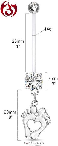 Forbidden Body Jewelry 14G 1" Pregnancy Bioflex Adjustable & Flexible Dangle Baby Feet CZ Maternity Belly Button Ring in Kuwait