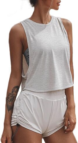 Sanutch High Neck Crop Top Workout Shirts Cropped Muscle Tank for Women in Kuwait