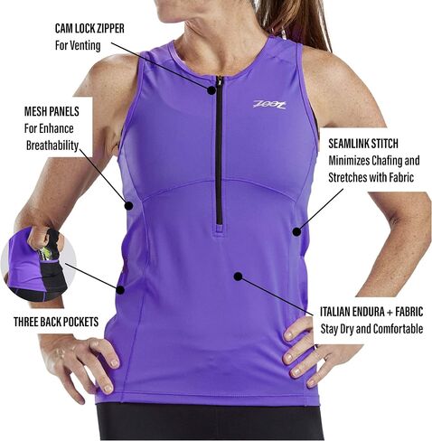 Zoot Women's Core Tri Tank - قميص Triathlon بدون أكمام للسيدات مع 3 جيوب خلفية، ولوحات شبكية، وسحاب قفل كام in Kuwait