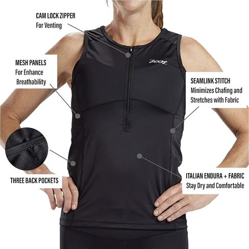 Zoot Women's Core Tri Tank - قميص Triathlon بدون أكمام للسيدات مع 3 جيوب خلفية، ولوحات شبكية، وسحاب قفل كام in Kuwait