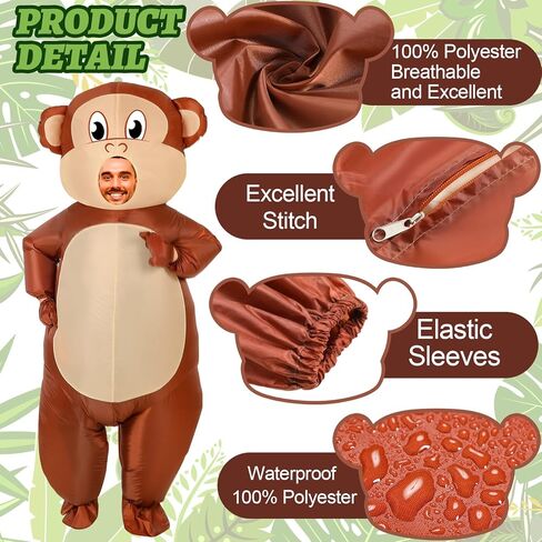 Deekin قرد زي نفخ زي قرد الكبار 5-6 قدم قرد زي كامل الجسم الهواء ضربة ازياء لحفلات الهالوين in Kuwait