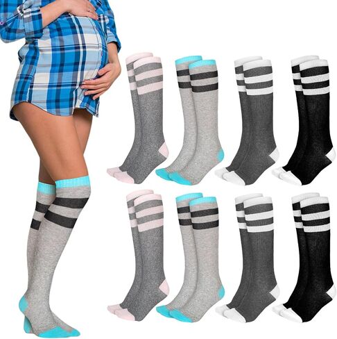 Tisancy 8 Pairs Pregnancy Compression Socks for Women 20-30 mmHg Stripe Maternity Compression Socks Pregnant Calf Circulation Support Socks for Women Travel, 4 Styles in Saudi Arabia