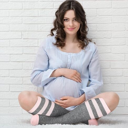 Tisancy 8 Pairs Pregnancy Compression Socks for Women 20-30 mmHg Stripe Maternity Compression Socks Pregnant Calf Circulation Support Socks for Women Travel, 4 Styles in Saudi Arabia