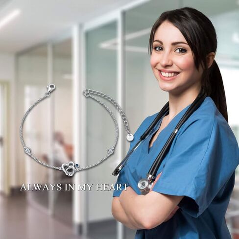 AOBOCO سوار سماعة الطبيب للنساء 925 الفضة الاسترليني سوار سحر القلب مع بلورات جوهرة الميلاد، هدايا حفل معطف أبيض للنساء ممرضة طبيب RN طالب الطب in Kuwait