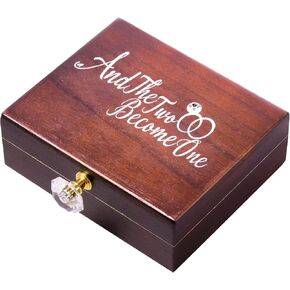 Wedding Ring Box Ring Bearer Box And Then Two Become One Mr. and Mrs. Diamond Wooden Wedding Ring Box Holder for Wedding Decor Elegant Wedding Gift Box, 5W x 6D x 2H (Dark Brown)