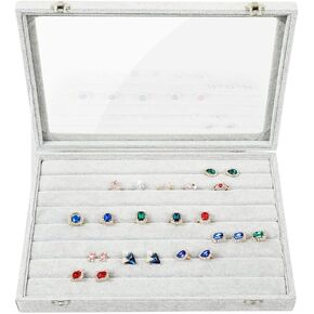 STYLIFING 3 in 1 Jewelry Organizer Box Velvet Jewelry Tray Clear Lid Ring Slots Necklace Hooks Earring Bracelet Storage Holder Jewelry Display Case