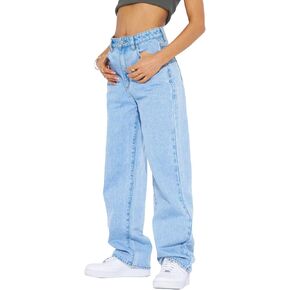 PLNOTME Women's High Waisted Boyfriend Baggy Jeans Straight Leg Casual Denim Pants