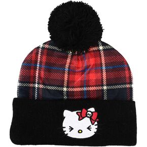 Hello Kitty Punk Magic Jacquard Plaid Crown Embroidered Cuffed Knitted Beanie Hat for Girls Black in Saudi Arabia
